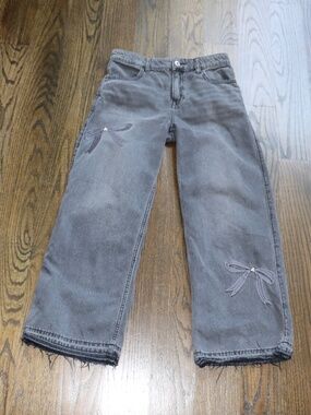 Abercrombie Kids Faded Black/Charcoal Denim Wide Leg Jeans Size 13/14 Short Bow